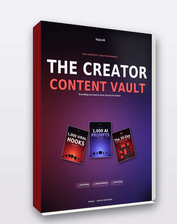 The Creator Content Vault - 1,000 Hooks + 1,000 AI Prompts + 30-Day Plan