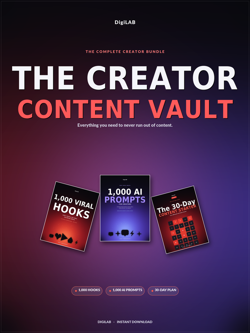 The Creator Content Vault - 1,000 Hooks + 1,000 AI Prompts + 30-Day Plan